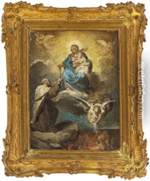Maria Reicht Einem Heiligen Den Rosenkranz Oil Painting - Franz Joseph Spiegler