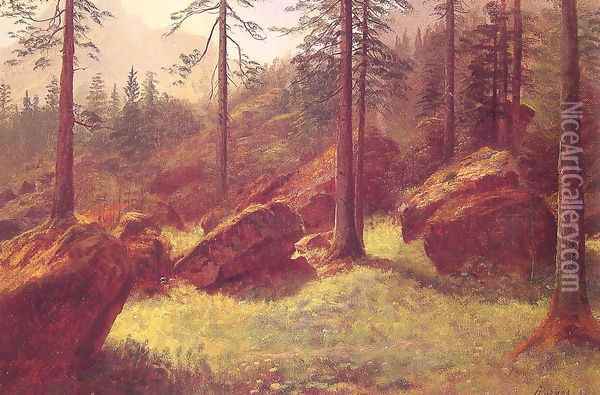 Wooded Landscape Oil Painting - Albert Bierstadt