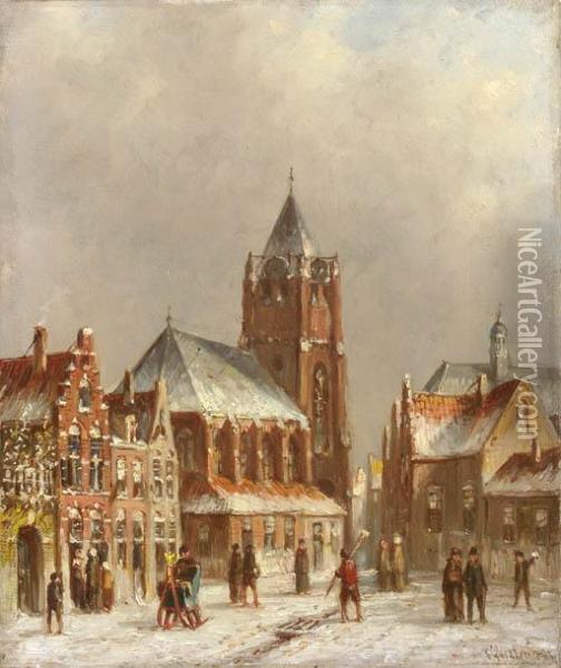 Town In Winter Oil Painting - Pieter Gerard Vertin