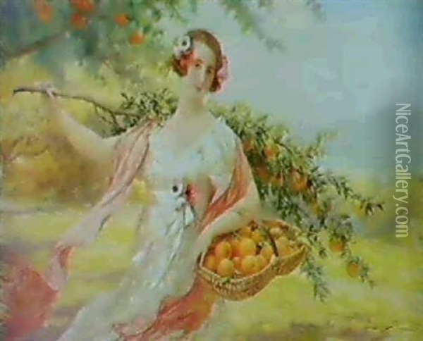 La Femme Aux Oranges Oil Painting - Eugene Auguste Francois Deully