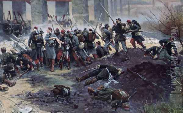 Battle of Champigny, the lime kiln (detail) Oil Painting - Alphonse de Neuville