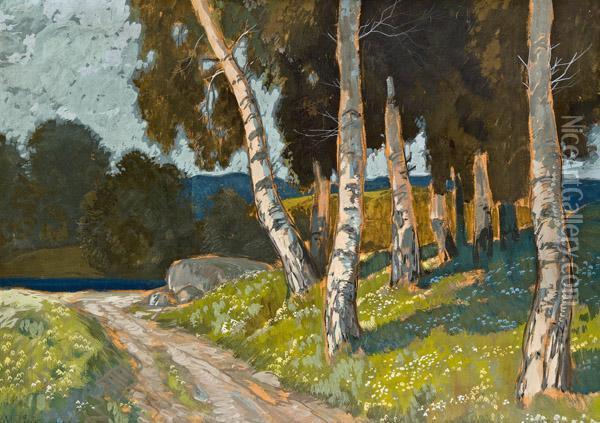 Landschaft Mit Waldweg Oil Painting - Oskar Mulley