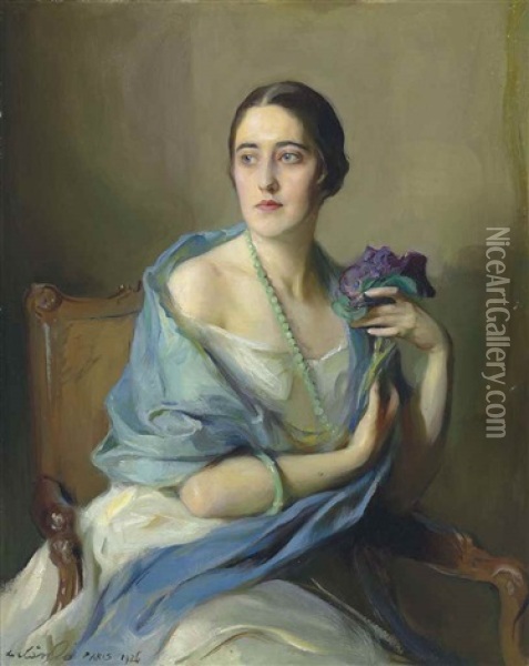 Portrait Of A Lady, Probably Helene (elena) Mier De Suberveille, Nee Elena Mier Y Cuevas Oil Painting - Philip Alexius De Laszlo