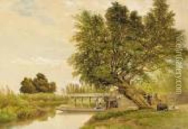 By The Thames At Cookham, Berkshire Oil Painting - Edward R.W.S Duncan