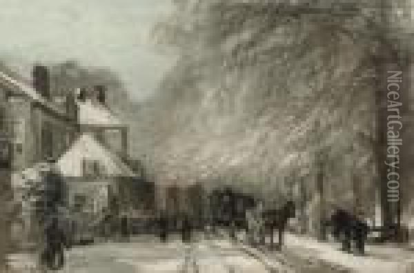 The Oude Scheveningseweg In Winter, The Hague Oil Painting - Louis Apol