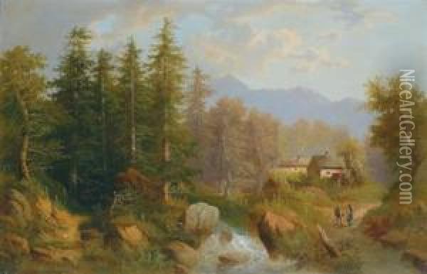 Alpenlandschaft Miteinem Bach Oil Painting - Eduard Boehm
