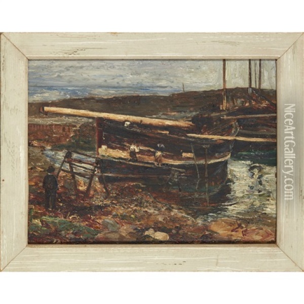 Boat In St. Monan's Harbour Oil Painting - Robert Gemmell Hutchison
