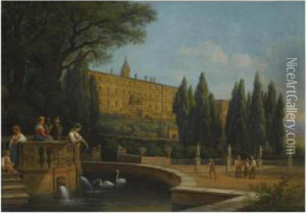 Tivoli, A View Of The Villa D'este Oil Painting - Gustaf-Wilhelm Palm