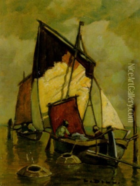 Fiskebatar Utanfor Venedig Oil Painting - Ludwig Dill