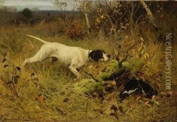 Vorstehhund Und Erlegtes
 Birkhuhn Oil Painting - Aleksi Stepanovich Stepanov