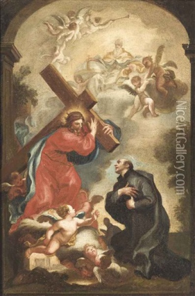 A Vision Of Christ Carrying The Cross, With God The Father Oil Painting - Domenico Piola