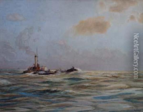 Tug-boat In Calm Waters Oil Painting - Patrick Lewis Forbes