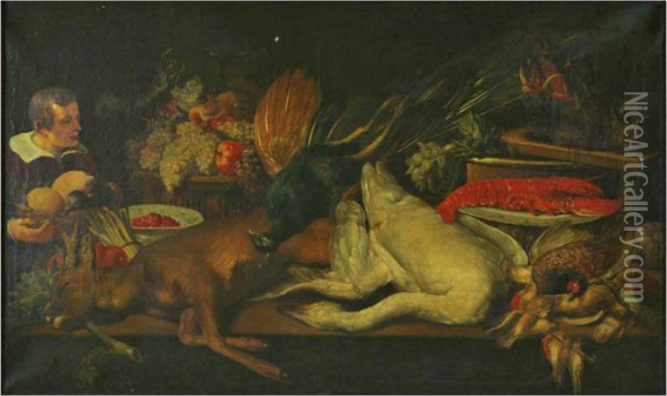 Hunting Still Life With Figures Oil Painting - Frans Snyders