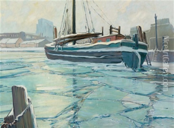 Thin Ice, Montreal Harbour Oil Painting - Charles Walter Simpson