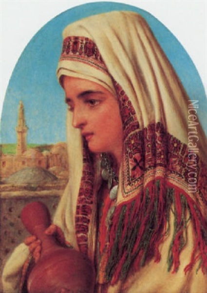A Middle Eastern Woman With A Water Jug Oil Painting - William Gale
