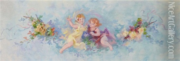 Amours En Autome (cherubs) Oil Painting - Jules Cheret
