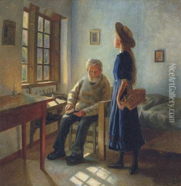 Ung Kvinde Hos Skomageren Oil Painting - Bertel Mathias Hansen-Svaneke
