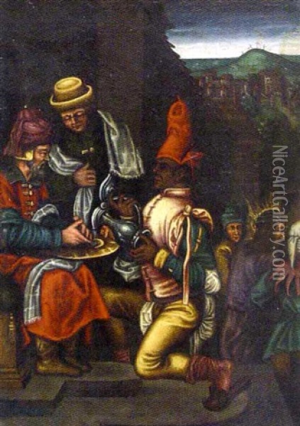 Scene De La Vie Du Christ: Ponce Pilate Se Lavant Les Mains Oil Painting - Ambrosius Francken the Younger