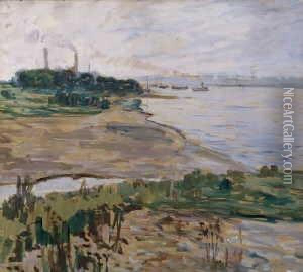 Abenddammerung Am Rhein (bei Schierstein) Oil Painting - Oskar Moll