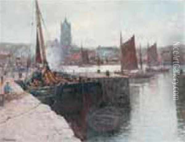 Voiliers Au Port Oil Painting - Franz Mueller-Gossen