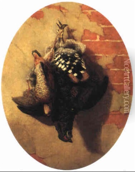 Still Life With Spruce Grouse And Quail Oil Painting - Cornelius David Krieghoff