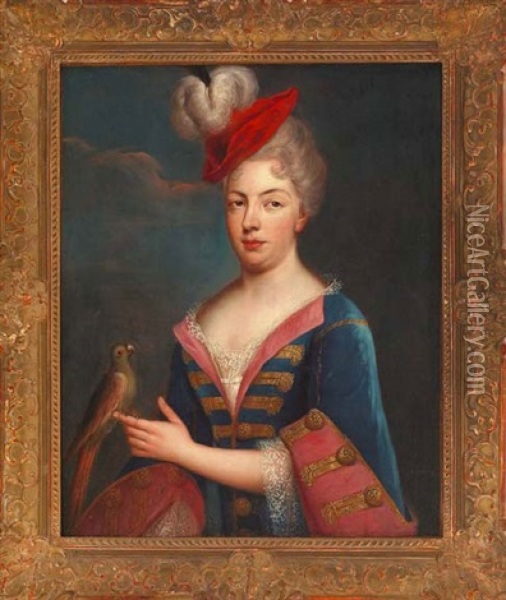 Portrait Of A Gentlewoman Dressed A La Militaire Oil Painting - Alexander Roslin