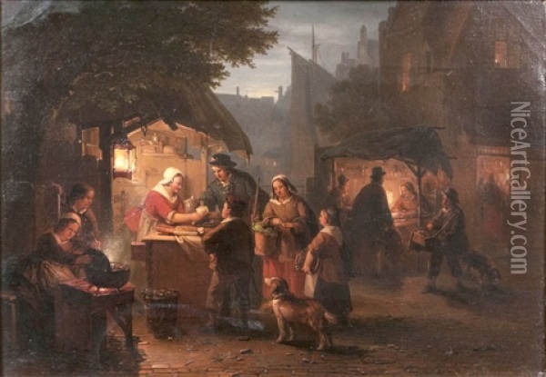 Nachtlicher Markt Oil Painting - George Gillis van Haanen
