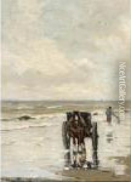 Shellfisher On The Beach Oil Painting - Gerhard Arij Ludwig Morgenstje Munthe
