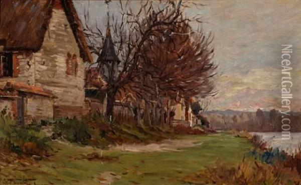 Village En Bord De Riviere Oil Painting - Adrien Jacques Sauzay