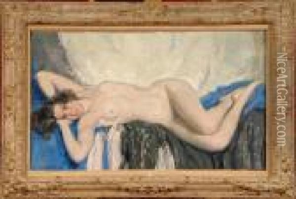 Femme Nue Allongee Oil Painting - Philippe Swyncop