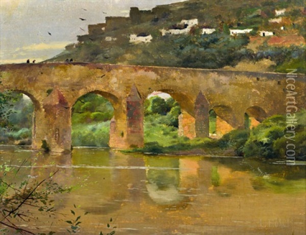 Brucke Am Fluss Oil Painting - Ludwig Roesch