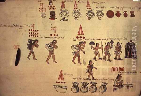Codex Kingsborough representation of the Ecomienda System, Honduras, 600-800AD Oil Painting - Anonymous Artist