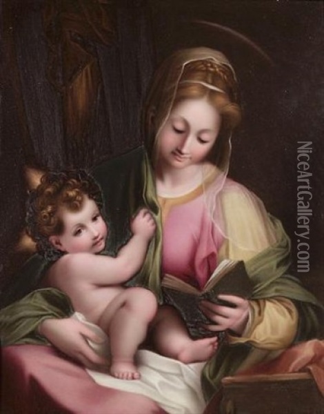 The Madonna Seated Holding The Naked Infant Jesus And An Open Book Oil Painting - Henry Bone
