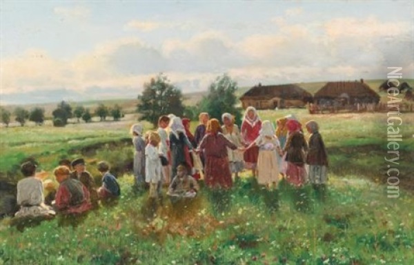 Children At Play Oil Painting - Vladimir Egorovich Makovsky