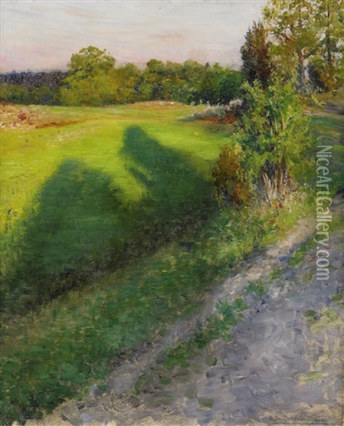 Sommarlandskap I Aftonrodnad Oil Painting - Robert Thegerstroem