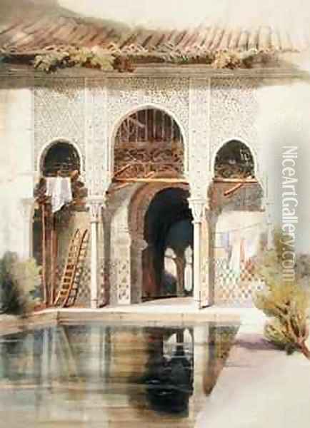 The Court of Myrtles, Alhambra Oil Painting - A. Margaretta Burr