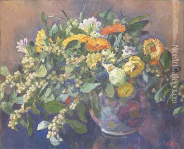 Vase De Fleurs Oil Painting - Theo van Rysselberghe