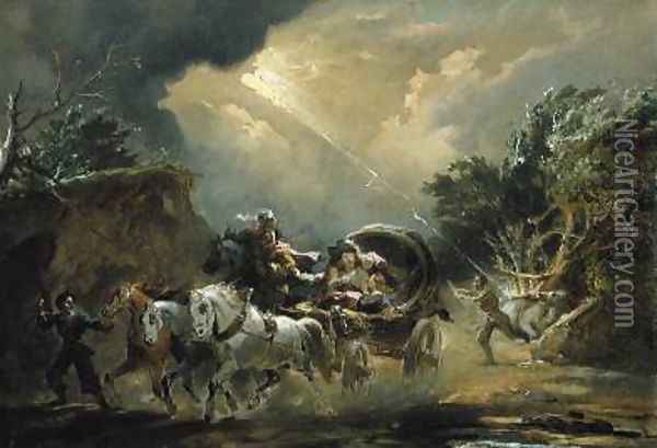 Coach in a Thunderstorm 1790s Oil Painting - Philip Jacques de Loutherbourg
