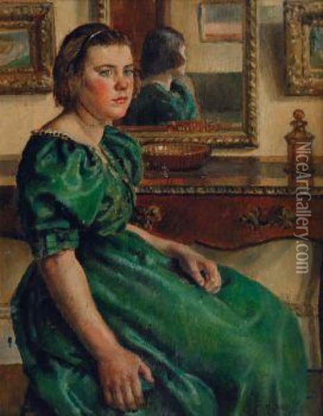 Madchen In Grunem Kleid Oil Painting - Nora Lucy Mowbray Cundell