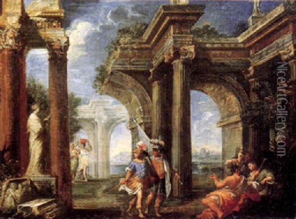 Romische Architektur Mit Soldaten Oil Painting - Giovanni Paolo Panini