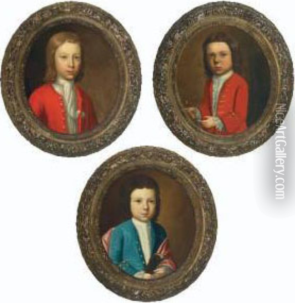 Pendant Portraits Of An 
Officer's Children: Boy With Bird; Boy With His Dog; Boy With Fair Hair Oil Painting - Sir Nathaniel Dance-Holland