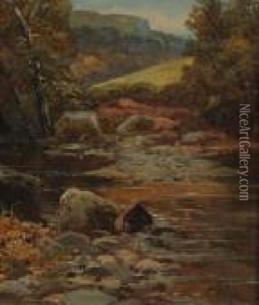 River Landscape Oil Painting - Clarence Roe