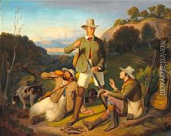 Hunters Resting Oil Painting - Albert Kuchler