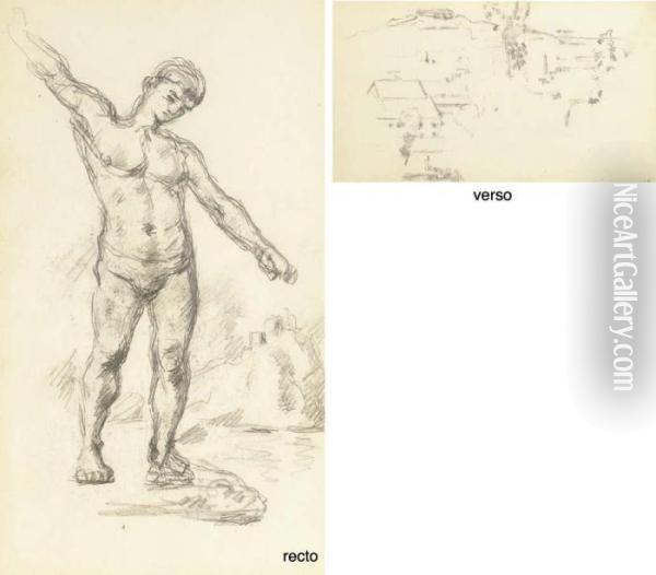 Baigneur Aux Bras Ecartes (recto); Paysage (verso) Oil Painting - Paul Cezanne