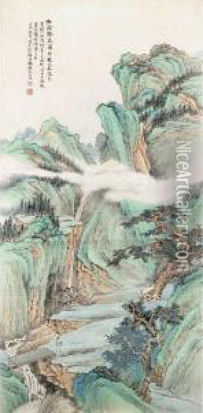 Listening To The Waterfall Oil Painting - Feng Chaoran