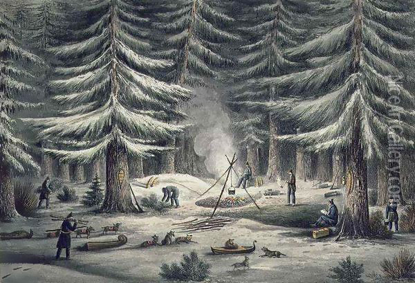 Manner of Making a Resting Place on a Winter Night Oil Painting - Sir George Back