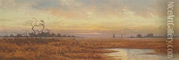 Marsh Atsunset Oil Painting - George Emerick Essig