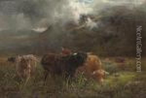 A Rough Pasture; Showery Weather Oil Painting - Louis Bosworth Hurt