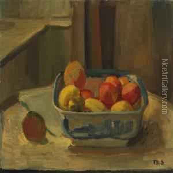Still Life With Fruit In A Bowl Oil Painting - Anna Marie Sandholt