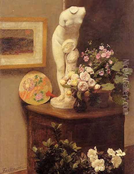 Still Life With Torso And Flowers Oil Painting - Ignace Henri Jean Fantin-Latour